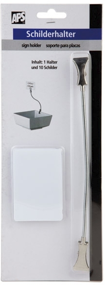 Schilderhalter -FLEXIBEL- Länge: 12 cm Metall verchromt mit 2 Klemmen