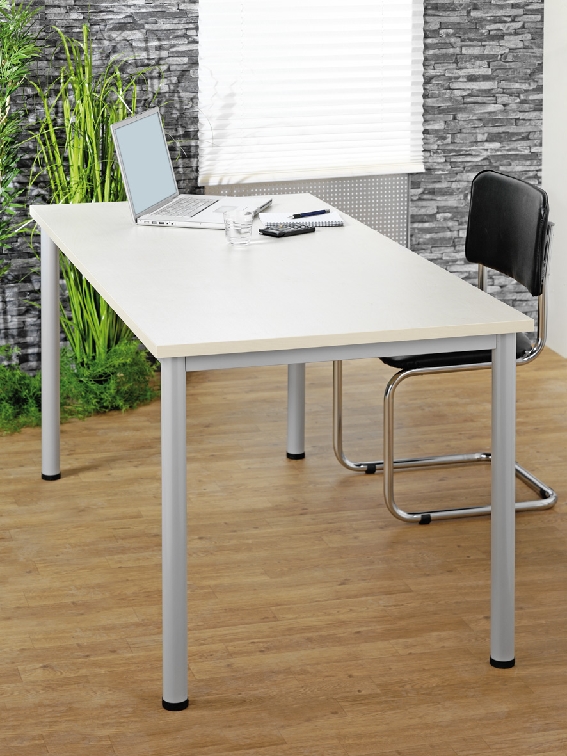 Schreib-/Besprechungstisch KREFELD, Größe: 120 x 80 cm, Höhe: 75 cm, Farbe: ahorn, Metallgestell: silbergrau