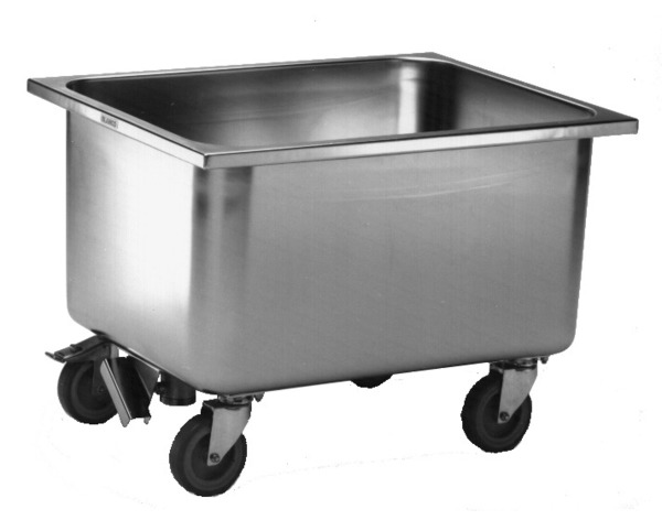 BLANCO Kartoffel- und Gemüsewaschwagen aus rostfreiem Edelstahl mit Kunststoffrollen, 4 Lenkrollen Ø 125 mm, davon 2 mit