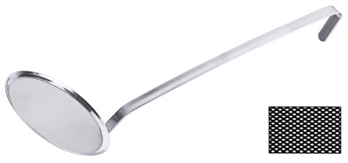 Netzschaumlöffel, feines Gewebe aus Edelstahl 18/10, matt poliert, mit extrabreitem Rand und angesetztem Stiel, schwere Qualität