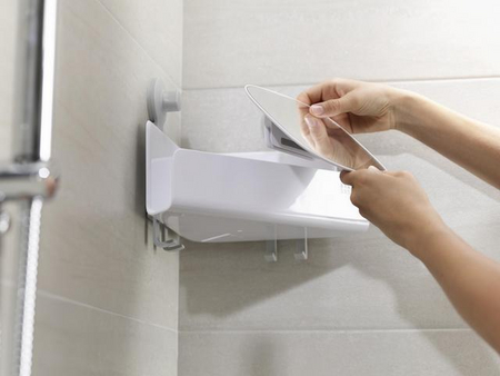 Joseph Joseph EasyStore Eck-Duschablage mit abnehmbaren Spiegel – Weiß