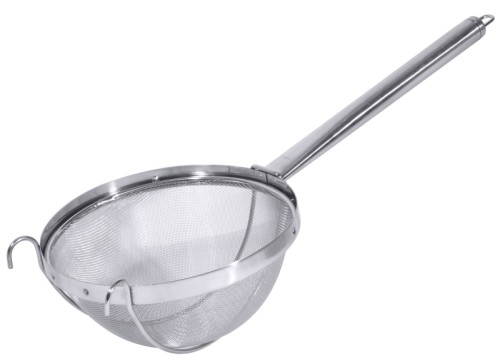 Passier- und Brühsieb ganz aus Edelstahl 18/10, Gestell elektropoliert, hygienische Konstruktion, Griff ist handlich oval, besonders