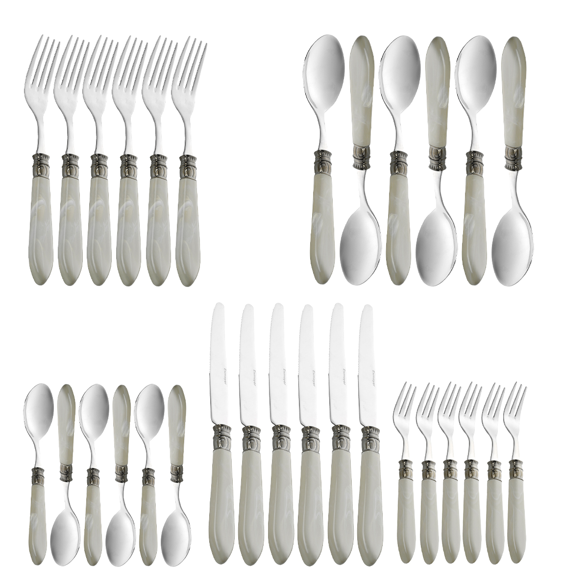 30-teiliges Besteck HELENA, creme aus Edelstahl 18/10, poliert. Messer aus Klingenstahl.