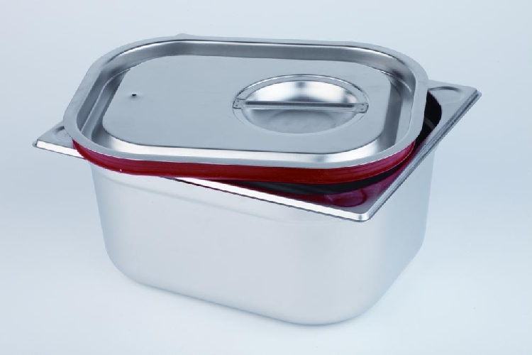 GN-Deckel 1/3 dichtschliessend ca. 32,5 x 17,5 cm Edelstahl mit rotem Silikonrand