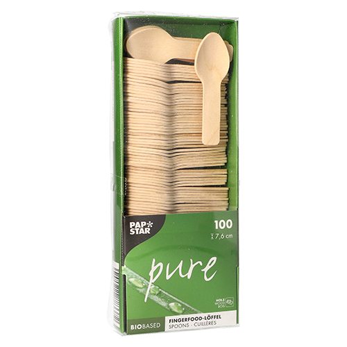 100 Fingerfood - Löffel, Holz "pure" 7,6 cm von PAPSTAR