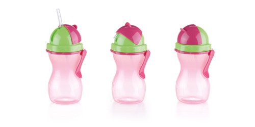 Kindertrinkflasche mit Trinkhalm BAMBINI 300 ml, grün, rosa