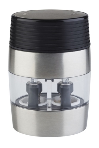 2 in 1 Salz u. Pfeffermühle 6 x 4,5 cm H: 9,5 cm Edelstahl, Acryl Keramikmahlwerk Mahlgrad einstellbar nicht