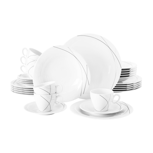 Seltmann Kombiservice 30-teilig T, rund mit Relief, Form: Trio, weiss1381 Highline, hohe Kantenschlagfestigkeit, Made in Germany