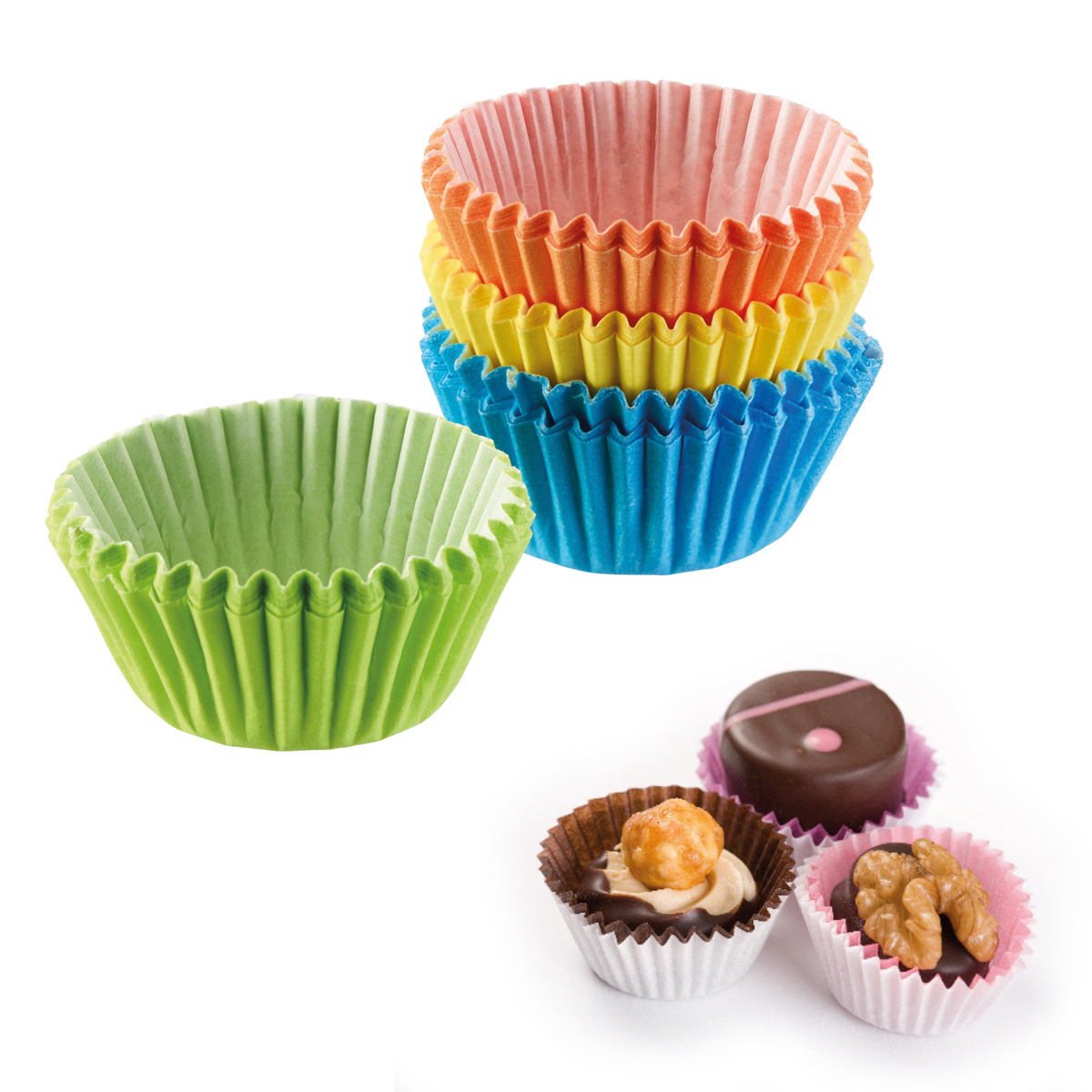 80 Pralinenförmchen aus Papier, farbig
