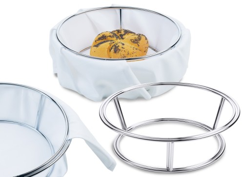 Brötchenkorb aus verchromtem 5 mm starkem Stahldraht, Stoff- oder Papierservietten lassen sich einfach zwischen die beiden Gestelle