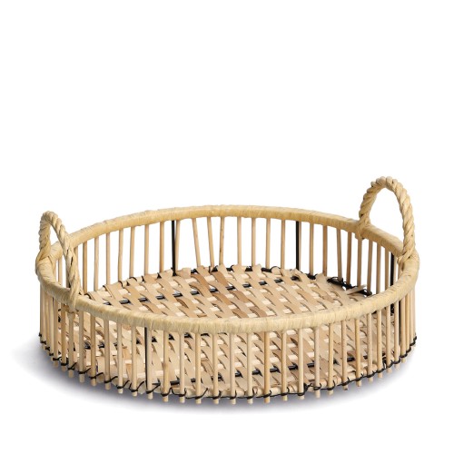 Dekotablett "Rattan", Metall/Rattan. Breite: 320 mm. Höhe: 130 mm