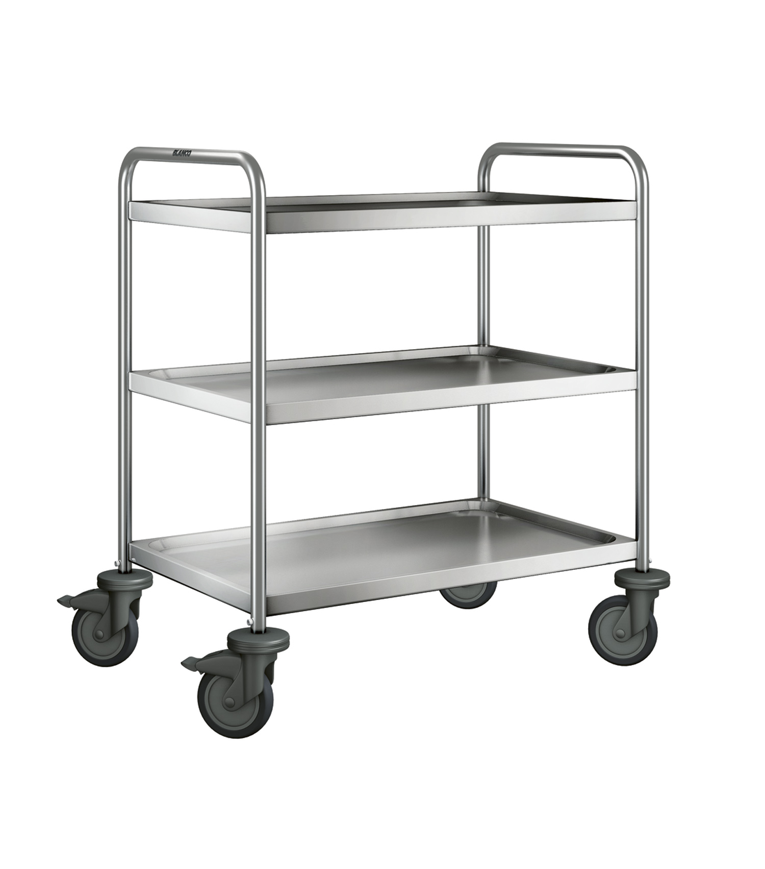 Servierwagen SW 8 x 5-3 mit 3 Borden mit 4 Lenkrollen, davon 2 mit Festeller