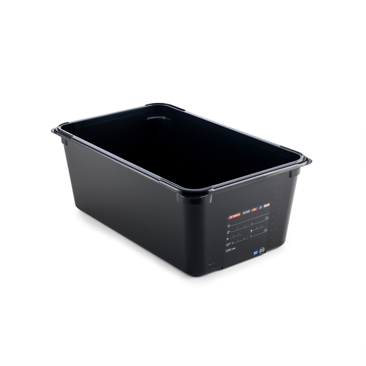 ARAVEN Behälter GN 1/1 200mm Höhe und 26,1 Liter Fassungsvermögen, BPA-frei und schwarz