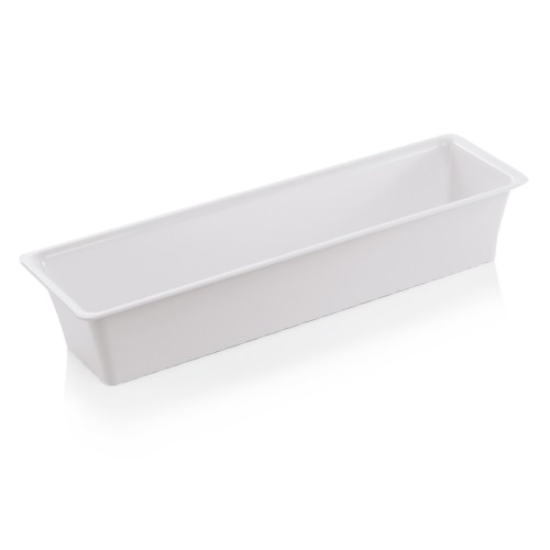 GN 2/4 Behälter, mit glattem Rand. Material: Melamin. Serie: GN 97. Inhalt in Litern: 5,6. Farbe: weiß. Maße: Höhe: 100 mm