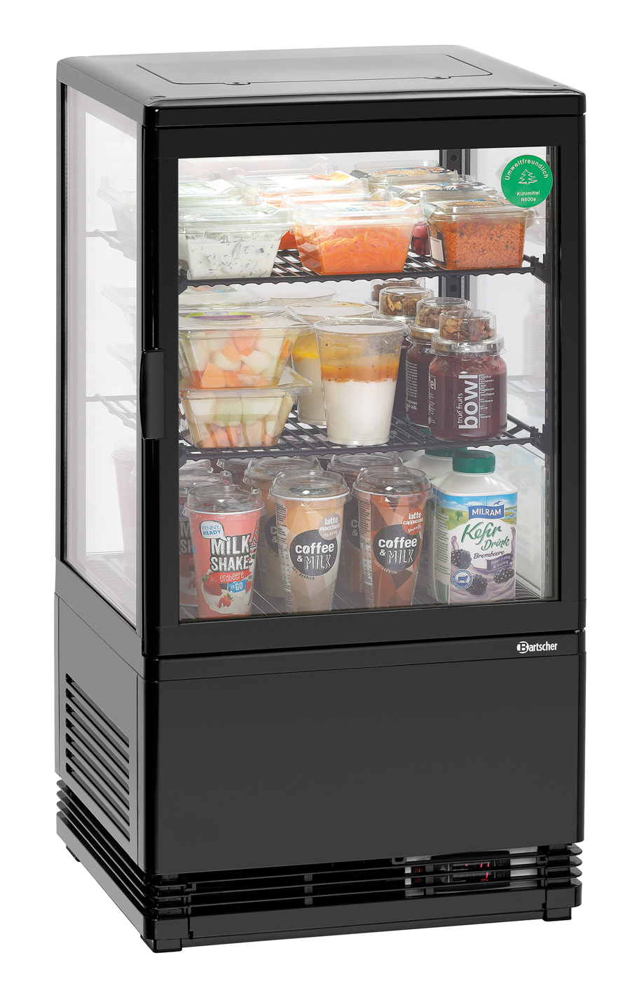 Bartscher Mini-Kühlvitrine 58L-SW | Art derVerglasung: Doppel-Verglasung | Maße: 43,5 x 38,5x 80,5 cm. Gewicht: 28,5 kg