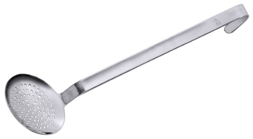 Schaumlöffel, fugenlos aus Edelstahl 18/10, hochglänzend, flache Form, mit extra breitem, seidenmatt poliertem Stiel