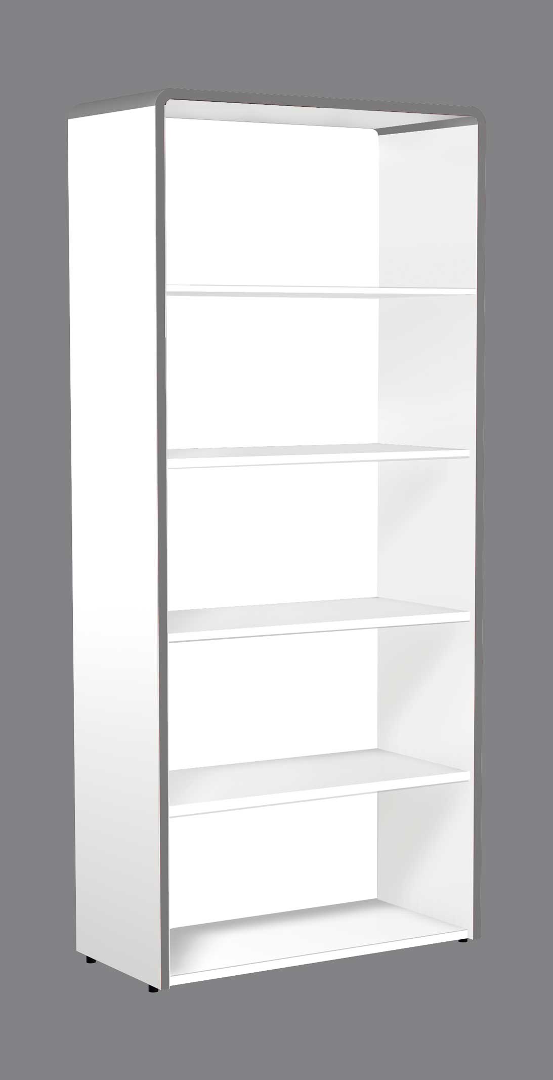 Einzelregal MODUS, Farbe: weiß, Maße: 80 x 38 x 185 cm, 5 Ordnerhöhen, gerundete Eckverbindung in Alusilber,