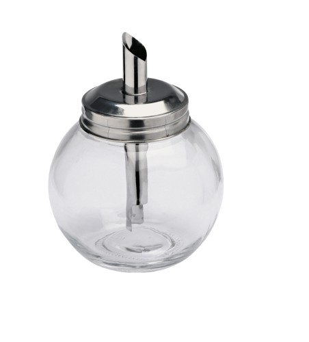 Zuckerspender. Glas/Kappe aus Edelstahl. kugelform.