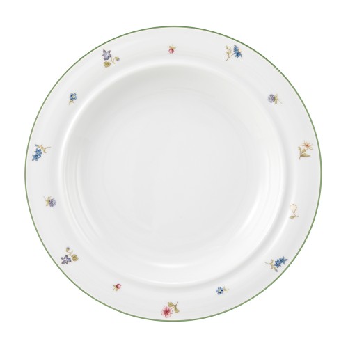 Seltmann Teller halbtief 25,5 cm, rund, Form: Community, Dekor: 57389 Streublume grüne Linie, hohe Kantenschlagfestigkeit, Made in Germany