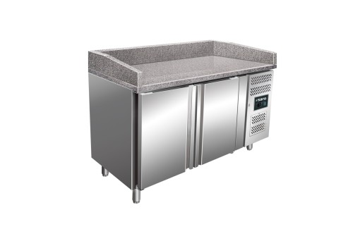 SARO Pizzatisch Modell PZ 2600 TN - Material: (Gehäuse und Innenraum) Edelstahl; (Arbeitsfläche mit Aufkantung) Granit - 2 Türen,