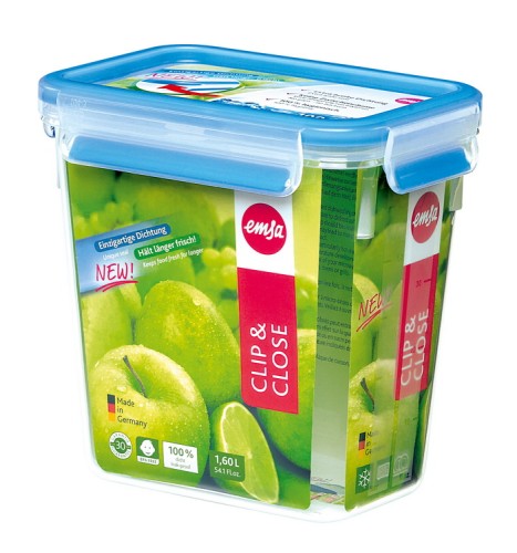 Emsa CLIP & CLOSE Frischhaltedose 1,6L rechteckig Maße: 16,5 x 11,5 x 16,3 cm Material: Kunststoff, mit Soft-Touch-Clips