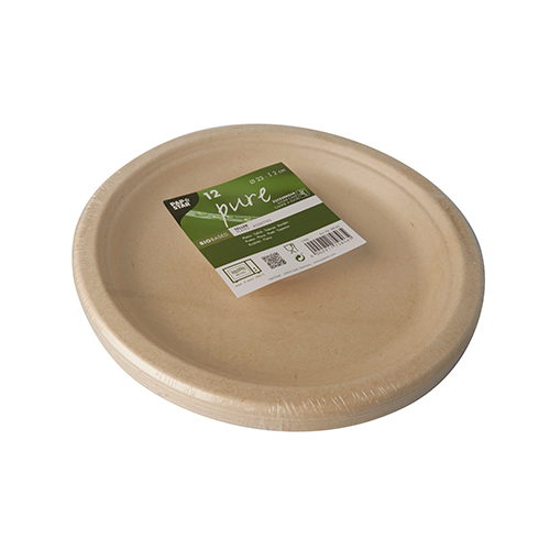 PAPSTAR 12 Teller, Zuckerrohr "pure" ungeteilt Ø 23 cm · 2 cm natur