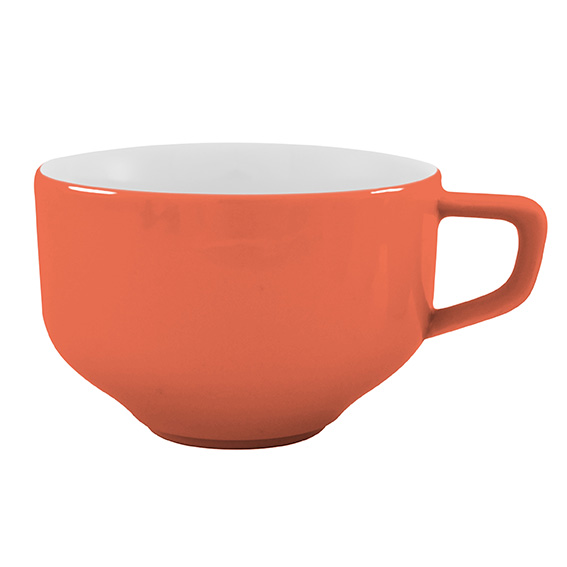 Obertasse 0,37 l - Form: Baristar - Dekor 79935, koralle - aus Porzellan. Hersteller: Eschenbach., "Made in Germany".