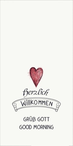 DUNI Zelltuchservietten 33 x 33 cm, 1/8 Kopffalz, Herzlich Willkommen, 2-lagig