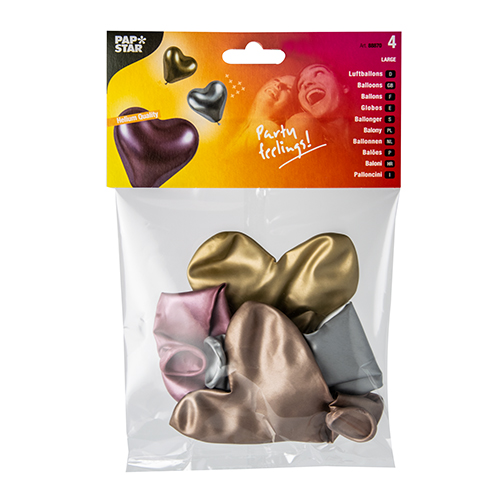4 Luftballons Ø 28 cm farbig sortiert "Glossy Heart" large von PAPSTAR