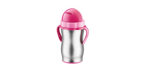 Kinder-Isolierflasche mit Trinkhalm BAMBINI 300 ml, rostfrei, rosa