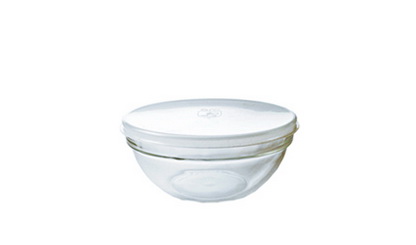 Glasschale EMPILABLE, Inhalt: 0,33 Liter, Durchmesser: 122 mm, Höhe: 56 mm, stapelbar, mit Plastikdeckel.