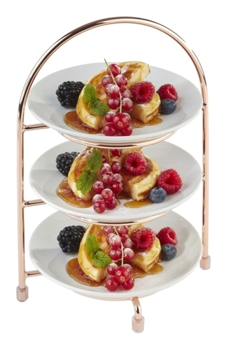 Serviergestell 18,5 x 15,5 cm, H: 26 cm Metall hartverchromt Kupfer-Look für 3 Teller innerer Ring ca. Ø 10,5 cm für Teller