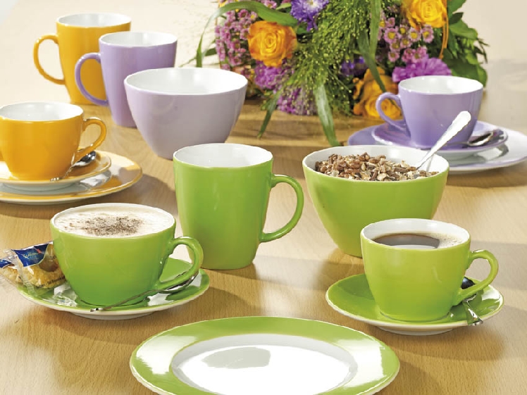 Milchkaffeetasse 0,32 l mit Untertasse 16 cm, Farbe: light green / hellgrün, Form: Eschenbach Coffeeshop Color.