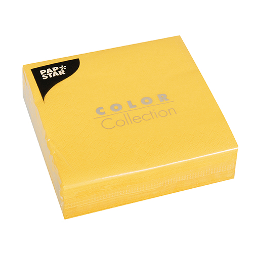 50 Servietten, 3-lagig 1/4-Falz 33 cm x 33 cm gelb von PAPSTAR