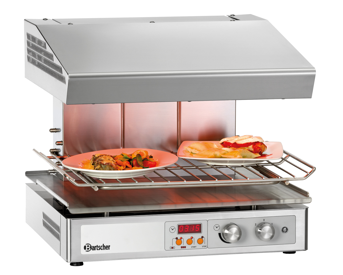 Bartscher Hi-Light-Salamander 600-2Z |Fettauffangbehälter: Ja | Maße: 59 x 55 x 51,5 cm.Gewicht: 40,2 kg