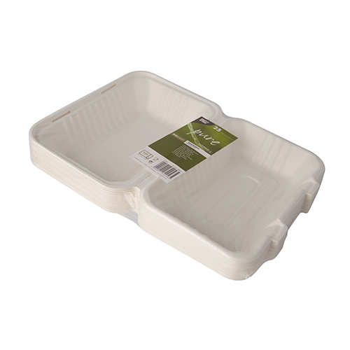 PAPSTAR 25 Menüboxen, Zuckerrohr "pure" ungeteilt 7,9 cm x 15,5 cm x 23 cm weiss
