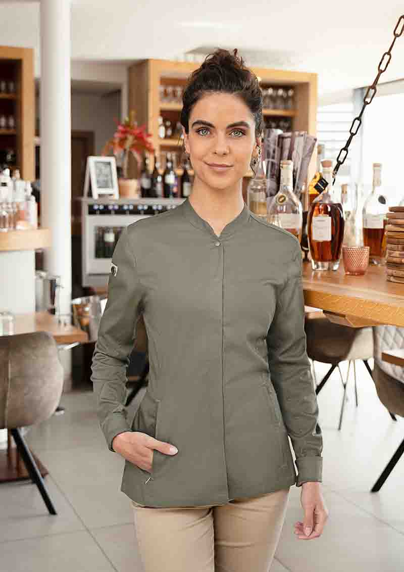 Damenkochjacke Green- Gen., aus nachhalt. Material , 72% GRS Cert. Rec. Polyester / 28% Convent. Cotton - Gr. 40 - salbei - von Karlowsky