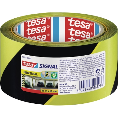 tesa® Signalklebeband Universal 50 mm x 66 m (B x L) Polypropylen gelb/schwarz, Maße: 50 mm x 66 m (B x L),