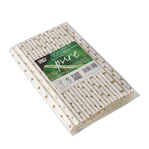 100 Trinkhalme, Papier Ø 6 mm · 20 cm "Stars" von PAPSTAR