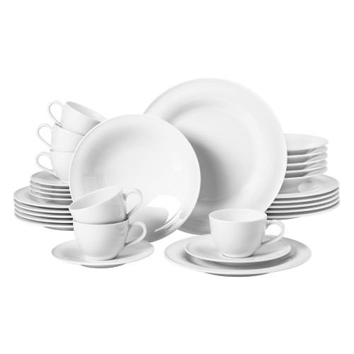 Seltmann Kombiservice 30-teilig BT, rund mit Relief, Form: Beat, weiss, hohe Kantenschlagfestigkeit, Made in Germany