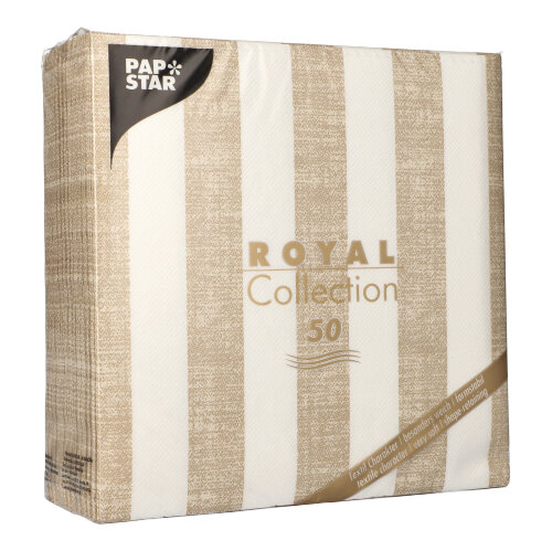 50 Servietten "ROYAL Collection" 1/4-Falz 40 cm x 40 cm sand "Lines" von PAPSTAR
