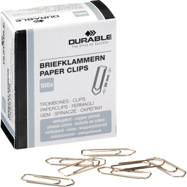 DURABLE Büroklammer spitze Form 26mm Metall kupfer 100 St./Pack.
