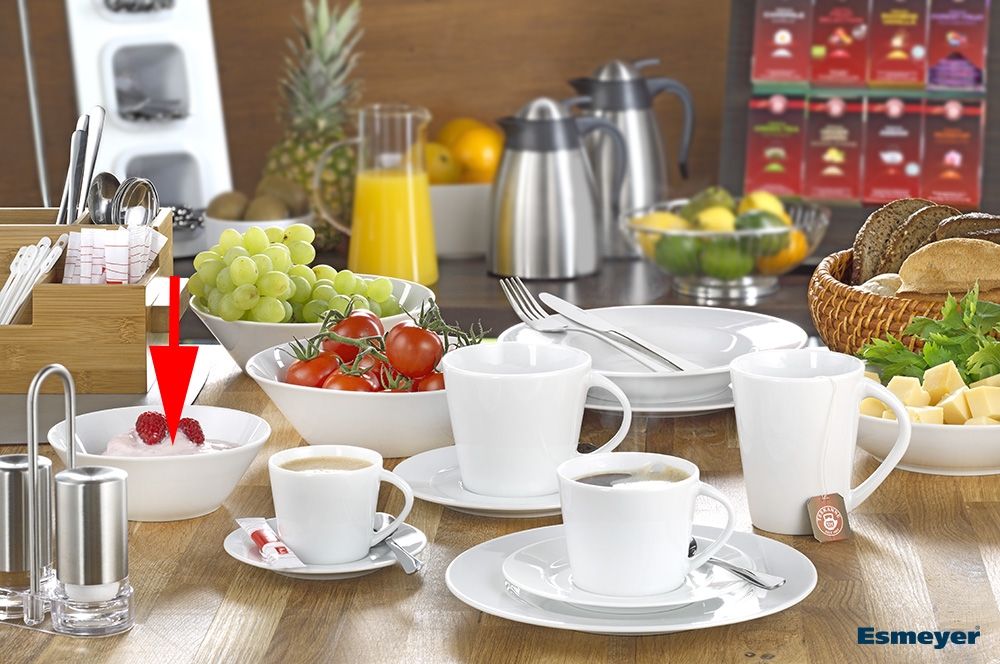 Schüssel ISTA, Durchm. 14 cm, von caterado, aus weißem Porzellan. Made in Europe. Höhe 4,8 cm.