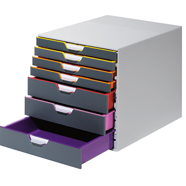 DURABLE Schubladenbox VARICOLOR® 7 DIN A4, DIN C4, Folio, Letter ABS Kunststoff Gehäusefarbe: grau Farbe der Schublade: mehrfarbig 7 Schubfächer