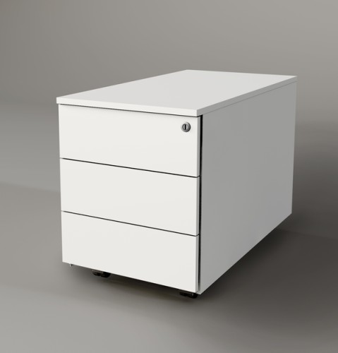 Rollcontainer MODUS, Farbe: weiss, Maße: 42 x 80 x 58 cm, mit Zentralschloss, 3 Stahlschubladen mit Auszugssperre und