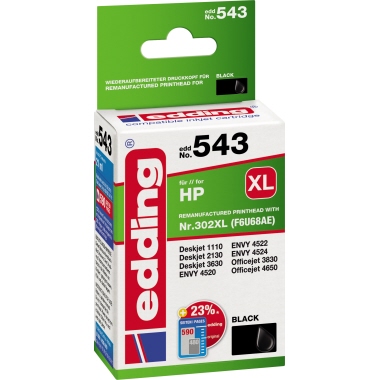 edding Tintenpatrone HP 302XL EDD-543 ca. 590 Seiten schwarz 21ml, Verwendung für Druckertyp: HP OfficeJet 3800 Serie,
