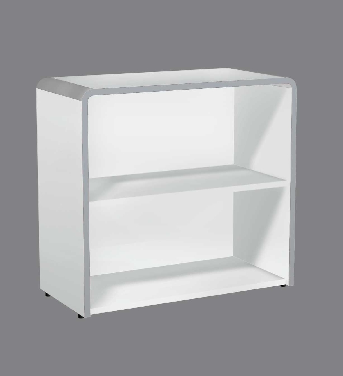 Einzelregal MODUS, Farbe: lichtgrau, Maße: 80 x 38 x 78 cm, 2 Ordnerhöhen, gerundete Eckverbindung in Alusilber,