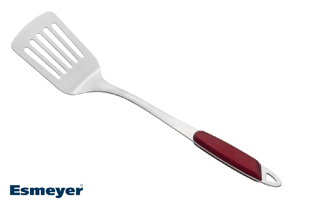 Pfannenwender TOLEDO, bordeaux-rot, Edelstahl 18/0, 2,5 mm dick, hochglanzpoliert, mit Kunststoff-Griffschalen, auf Hängekarte