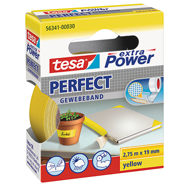 tesa® Gewebeband extra Power® Perfect Innenbereich, Außenbereich 19 mm x 2,75 m (B x L) gelb