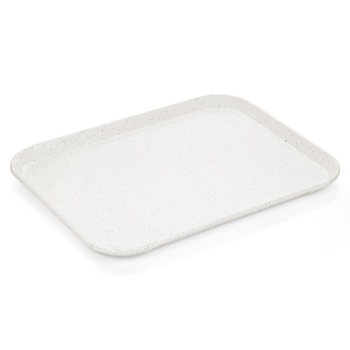 Tablett, Fiberglasverstärkt, Stapelnocken, Randverstärkung. Material: Polyester. Serie: Tray 97. Farbe: milchweiß mit kleinen Punkten. Maße: